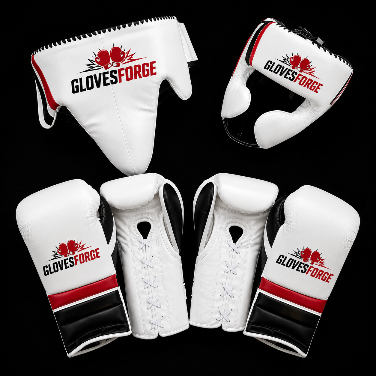 GlovesForge Elite Boxing Set | White/Red/Black