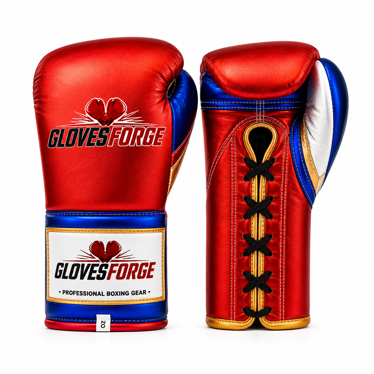 GlovesForge Pro Lace-Up Boxing Gloves – Red / Blue